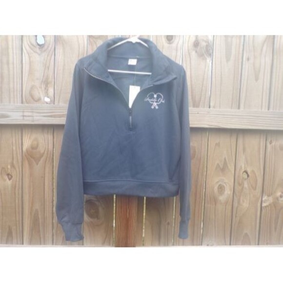 NWT All In Motion Womens Cropped Sweatshirt L Navy 1/2 Zip Pickleball Pocket - Picture 1 of 6